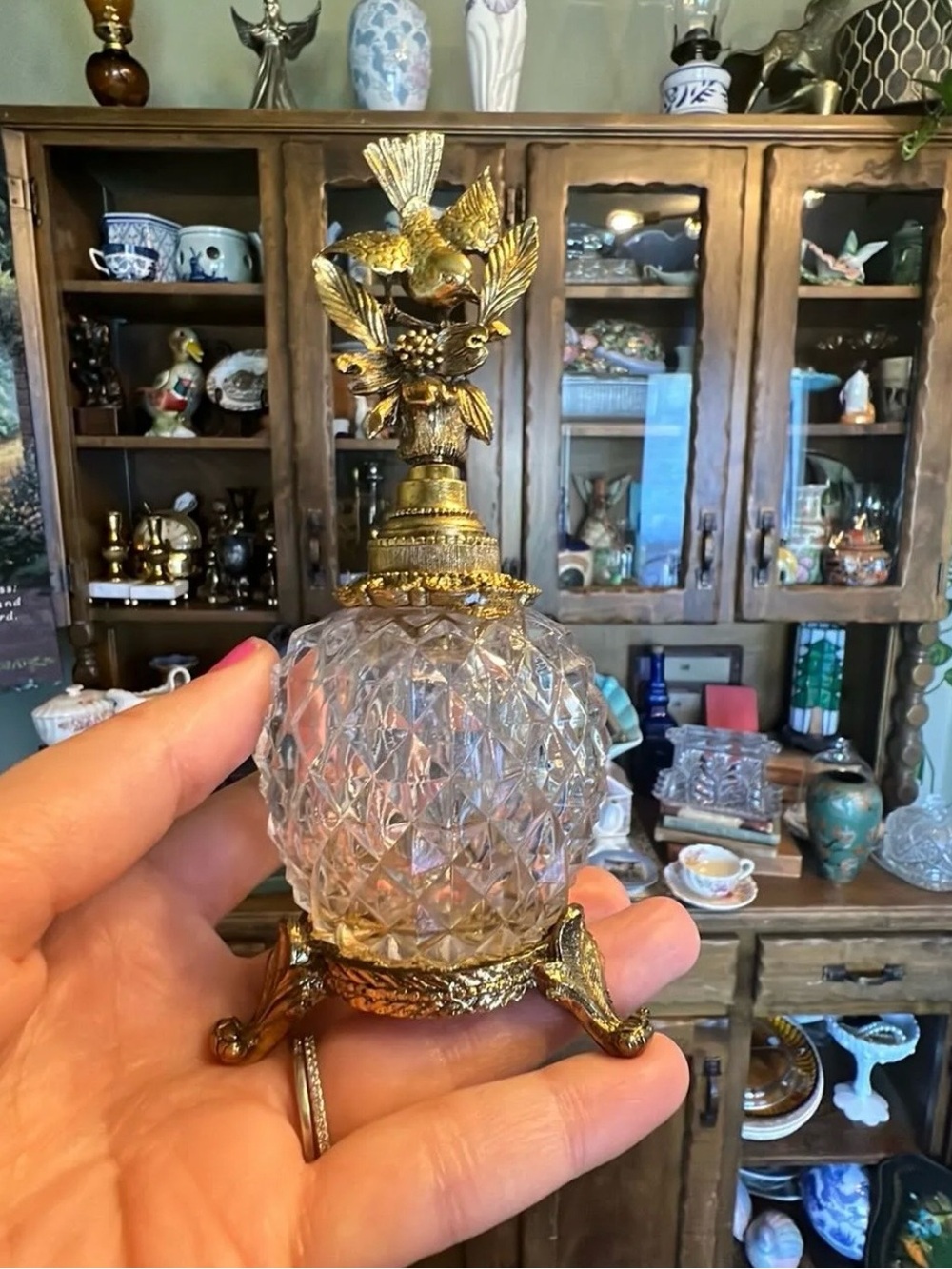 Vintage Matson Crystal Cut Glass and Gold Toned Metal Perfume Bottle